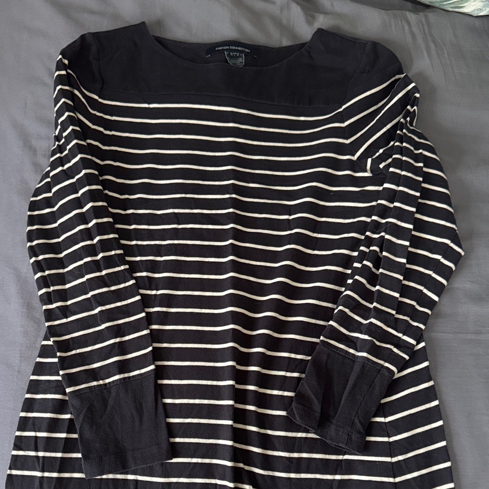 French ConnextionNavy and White Striped Long Sleeve Mini Dress